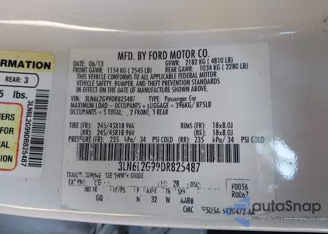 2013 Lincoln Mkz z USA, uszkodzony, nr VIN 3LN6L2G99DR825487